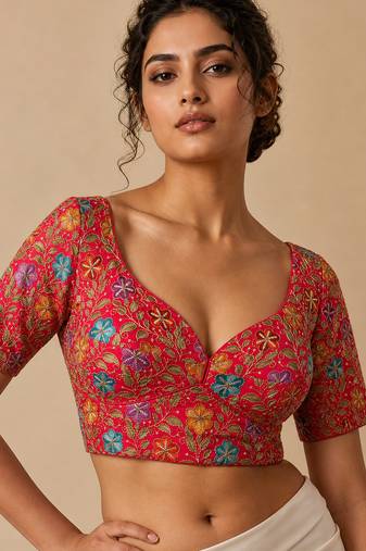 Pink heavy embroidered designer blouse