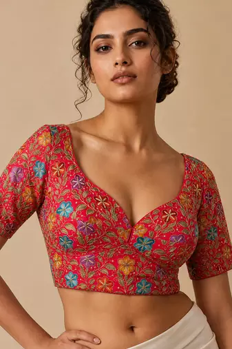 Pink heavy embroidered designer blouse