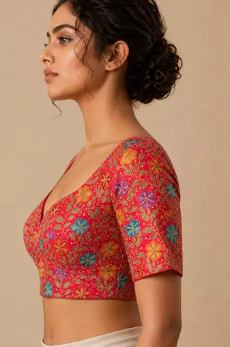 Pink heavy embroidered designer blouse