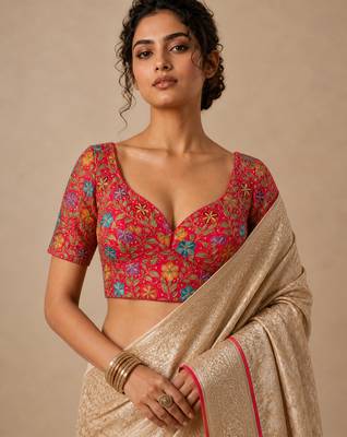 Pink heavy embroidered designer blouse 4