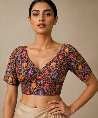 Purple heavy embroidered designer blouse 1