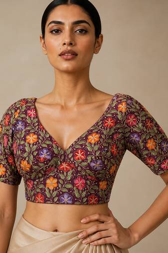 Purple heavy embroidered designer blouse