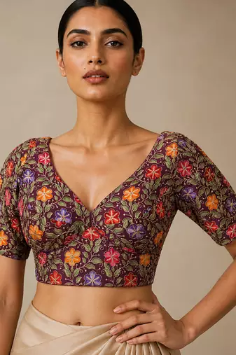 Purple heavy embroidered designer blouse
