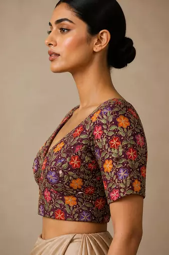 Purple heavy embroidered designer blouse