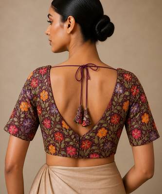 Purple heavy embroidered designer blouse 3