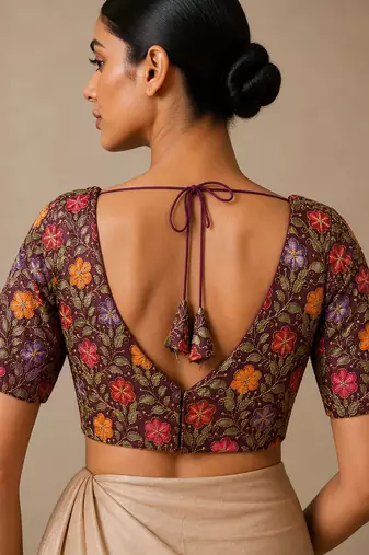 Purple heavy embroidered designer blouse