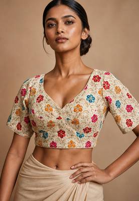 White heavy embroidered designer blouse 1
