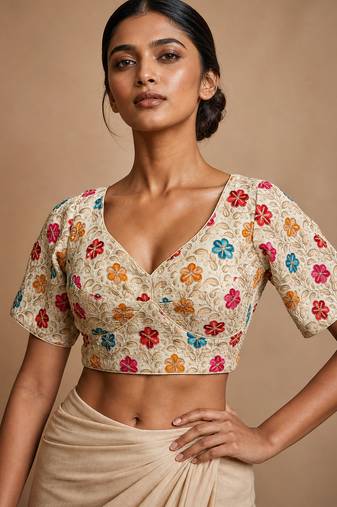 White heavy embroidered designer blouse