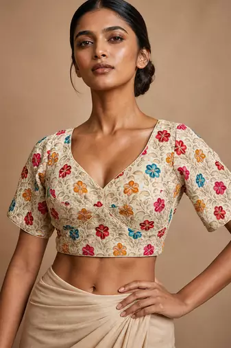 White heavy embroidered designer blouse