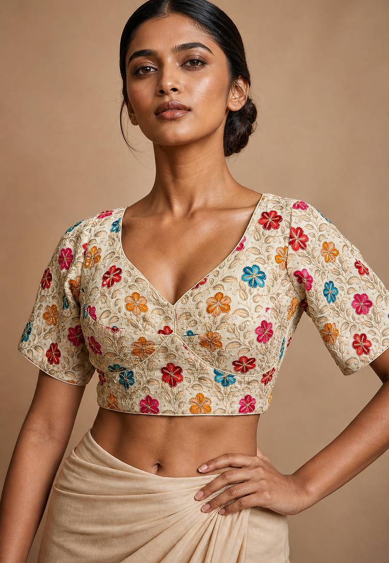 White heavy embroidered designer blouse
