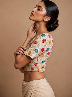 White heavy embroidered designer blouse 2