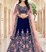 NAVY BLUE VELVET PARTY WEAR EMBROIDERY LEHENGA CHOLI