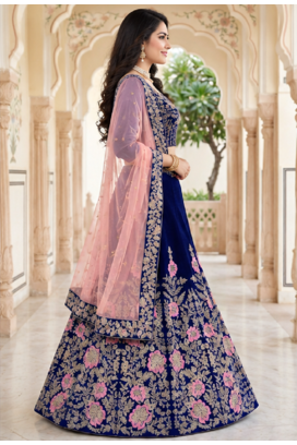 NAVY BLUE VELVET PARTY WEAR EMBROIDERY LEHENGA CHOLI 2