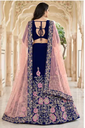 NAVY BLUE VELVET PARTY WEAR EMBROIDERY LEHENGA CHOLI