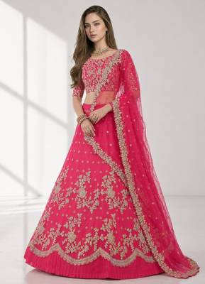 PINK  SEQUINS & EMBROIDERED NET FESTIVAL LEHENGA CHOLI SET FOR WOMEN'S 1