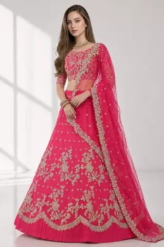 PINK  SEQUINS & EMBROIDERED NET FESTIVAL LEHENGA CHOLI SET FOR WOMEN'S