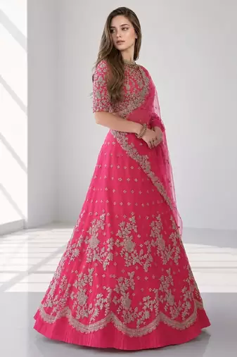 PINK  SEQUINS & EMBROIDERED NET FESTIVAL LEHENGA CHOLI SET FOR WOMEN'S