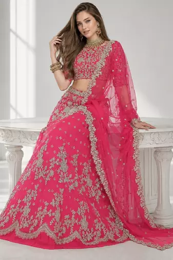 PINK  SEQUINS & EMBROIDERED NET FESTIVAL LEHENGA CHOLI SET FOR WOMEN'S