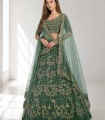 LIGHT GREEN  SEQUINS & EMBROIDERED NET FESTIVAL LEHENGA CHOLI SET FOR WOMEN'S