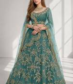TURQUOISE  SEQUINS & EMBROIDERED NET FESTIVAL LEHENGA CHOLI SET FOR WOMEN'S