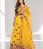 YELLOW  SEQUINS & EMBROIDERED NET FESTIVAL LEHENGA CHOLI SET FOR WOMEN'S