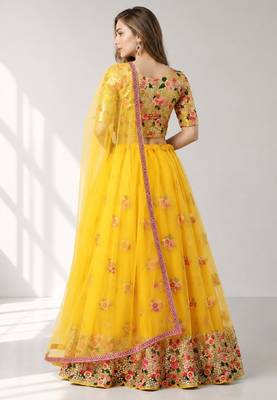 YELLOW  SEQUINS & EMBROIDERED NET FESTIVAL LEHENGA CHOLI SET FOR WOMEN'S 2