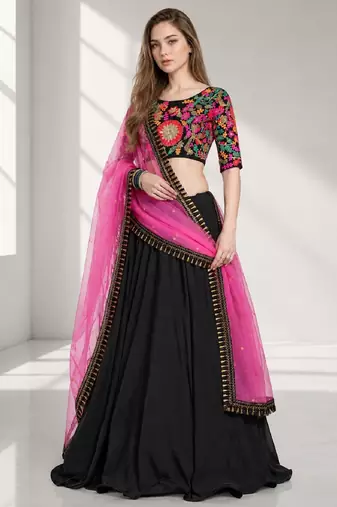 BLACK  SEQUINS & EMBROIDERED VELVET FESTIVAL LEHENGA CHOLI SET FOR WOMEN'S