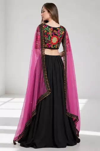 BLACK  SEQUINS & EMBROIDERED VELVET FESTIVAL LEHENGA CHOLI SET FOR WOMEN'S