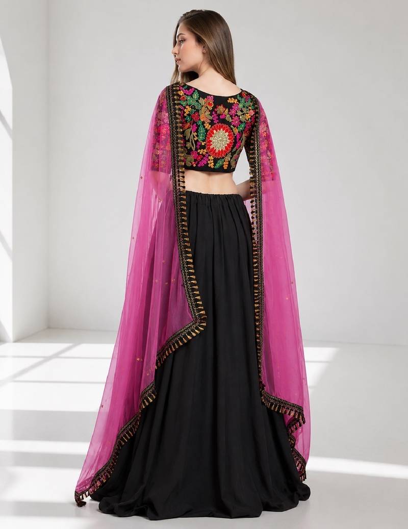 BLACK  SEQUINS & EMBROIDERED VELVET FESTIVAL LEHENGA CHOLI SET FOR WOMEN'S