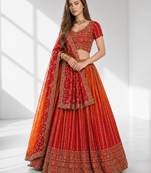 ORANGE SEQUINS & EMBROIDERED CHINNON FESTIVAL LEHENGA CHOLI SET FOR WOMEN'S
