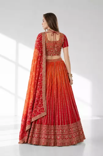 ORANGE SEQUINS & EMBROIDERED CHINNON FESTIVAL LEHENGA CHOLI SET FOR WOMEN'S