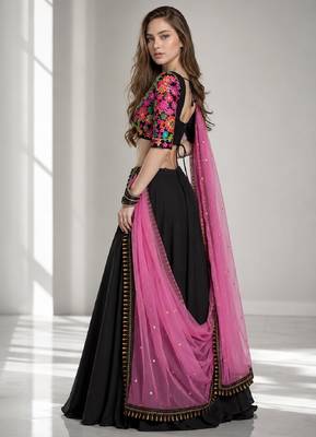 BLACK  SEQUINS & EMBROIDERED VELVET FESTIVAL LEHENGA CHOLI SET FOR WOMEN'S 4