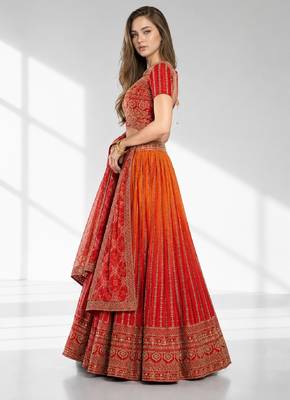 ORANGE SEQUINS & EMBROIDERED CHINNON FESTIVAL LEHENGA CHOLI SET FOR WOMEN'S 3