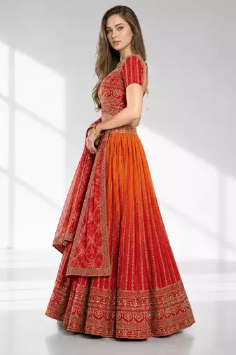 ORANGE SEQUINS & EMBROIDERED CHINNON FESTIVAL LEHENGA CHOLI SET FOR WOMEN'S