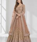 BROWN  SEQUINS & EMBROIDERED NET FESTIVAL LEHENGA CHOLI SET FOR WOMEN'S