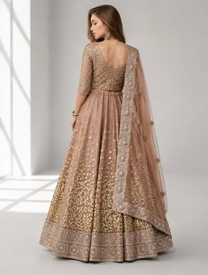 BROWN  SEQUINS & EMBROIDERED NET FESTIVAL LEHENGA CHOLI SET FOR WOMEN'S 2