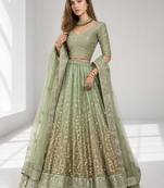 GREEN  SEQUINS & EMBROIDERED NET FESTIVAL LEHENGA CHOLI SET FOR WOMEN'S