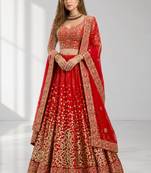 RED  SEQUINS & EMBROIDERED NET FESTIVAL LEHENGA CHOLI SET FOR WOMEN'S