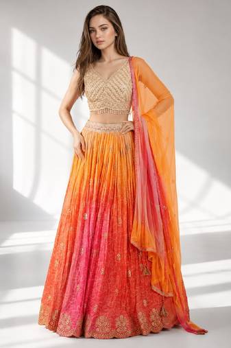ORANGE SEQUINS & EMBROIDERED VELVET FESTIVAL LEHENGA CHOLI SET