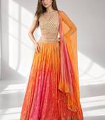 ORANGE  SEQUINS & EMBROIDERED VELVET FESTIVAL LEHENGA CHOLI SET FOR WOMEN'S