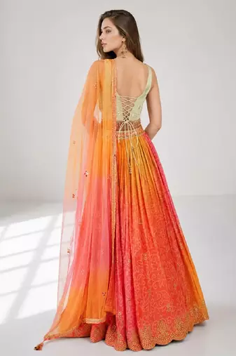 ORANGE  SEQUINS & EMBROIDERED VELVET FESTIVAL LEHENGA CHOLI SET FOR WOMEN'S