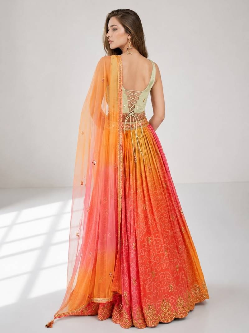 ORANGE  SEQUINS & EMBROIDERED VELVET FESTIVAL LEHENGA CHOLI SET FOR WOMEN'S