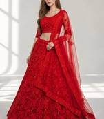 RED  SEQUINS & EMBROIDERED NET FESTIVAL LEHENGA CHOLI SET FOR WOMEN'S