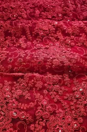 RED SEQUINS & EMBROIDERED NET FESTIVAL LEHENGA CHOLI SET