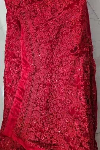 RED SEQUINS & EMBROIDERED NET FESTIVAL LEHENGA CHOLI SET