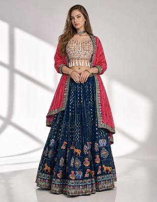 BLUE  SEQUINS & EMBROIDERED GEORGETTE FESTIVAL LEHENGA CHOLI SET FOR WOMEN'S 1