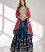 BLUE  SEQUINS & EMBROIDERED GEORGETTE FESTIVAL LEHENGA CHOLI SET FOR WOMEN'S