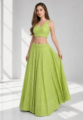 LIGHT GREEN  SEQUINS & EMBROIDERED GEORGETTE FESTIVAL LEHENGA CHOLI SET FOR WOMEN'S 1
