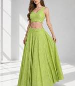 LIGHT GREEN  SEQUINS & EMBROIDERED GEORGETTE FESTIVAL LEHENGA CHOLI SET FOR WOMEN'S