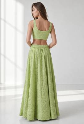 LIGHT GREEN  SEQUINS & EMBROIDERED GEORGETTE FESTIVAL LEHENGA CHOLI SET FOR WOMEN'S 2